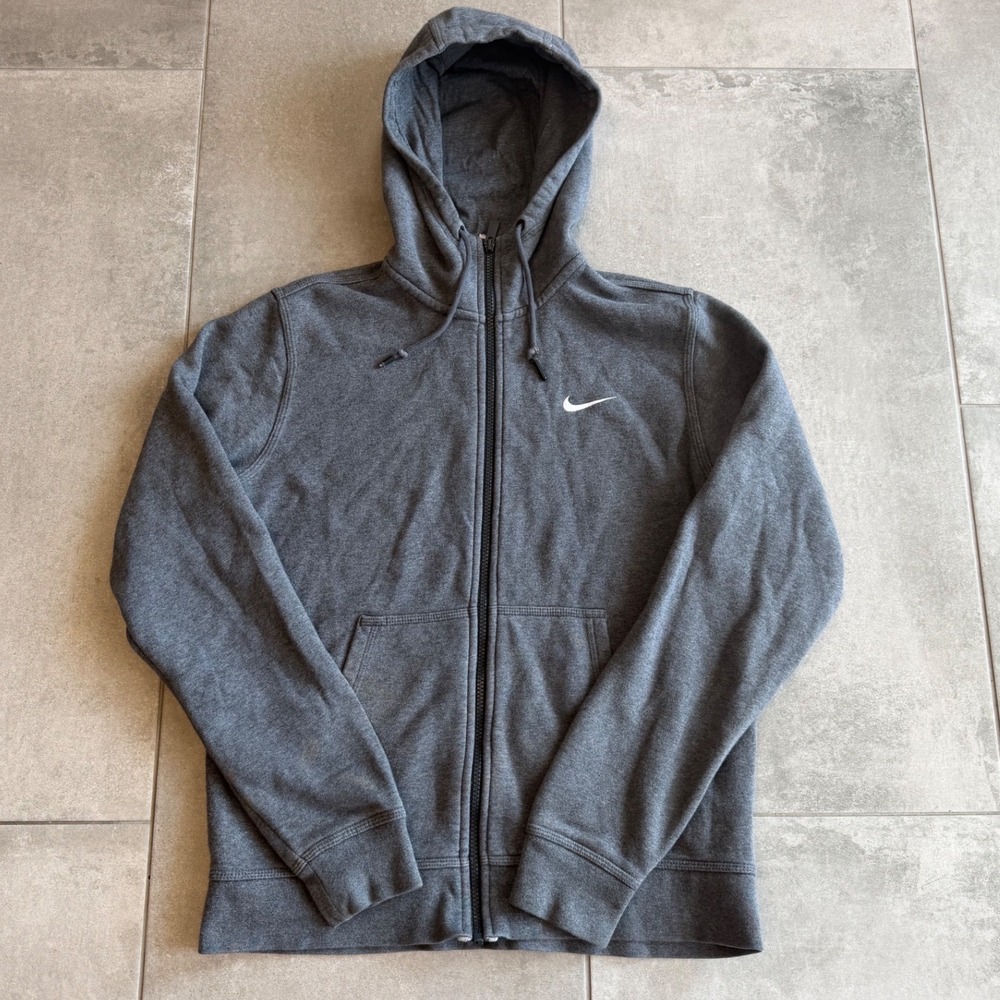 Vintage Nike Mens Full Zip Hoodie Gray Fleece Swoosh Sweatshirt M